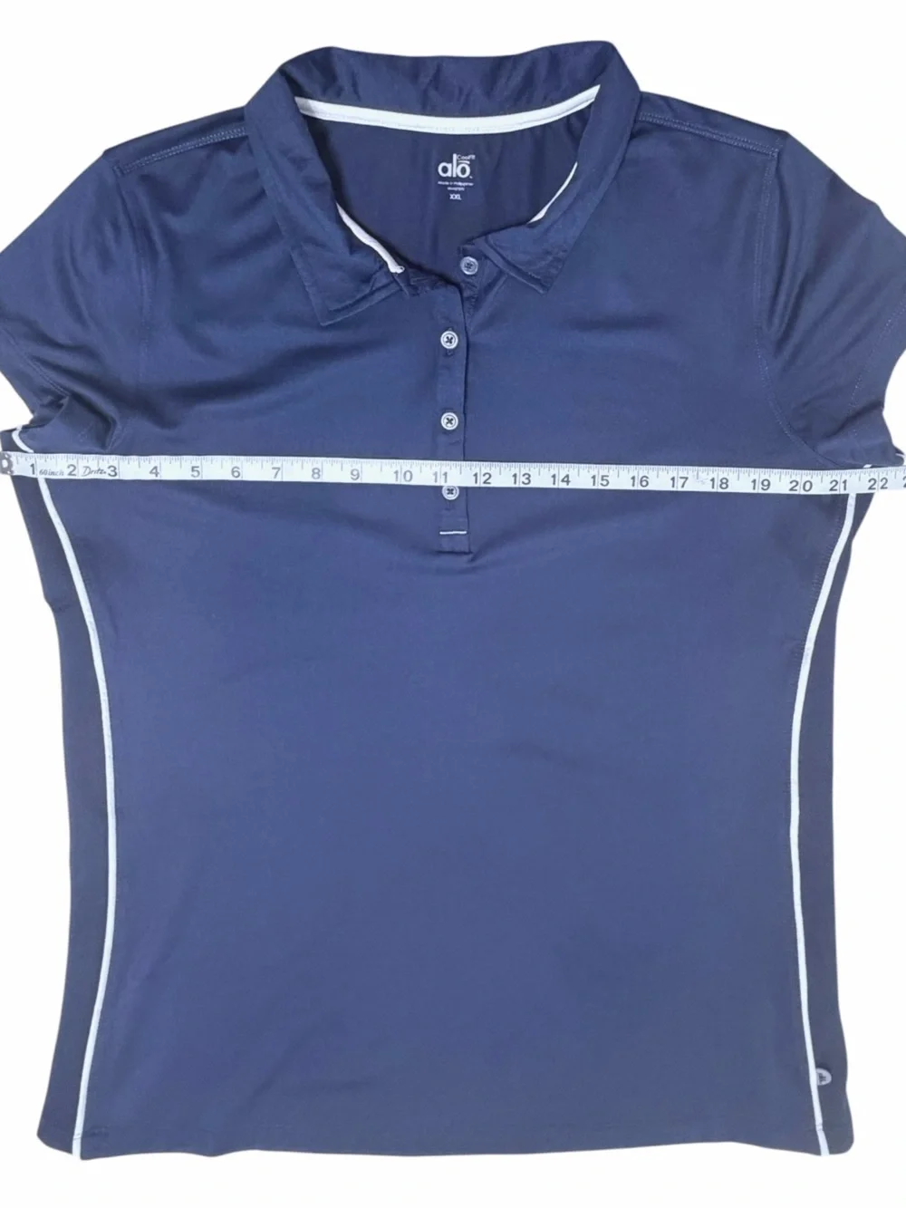 ALO Sport CoolFit Performance Polo Navy Blue White Short Sleeve Size XXL
